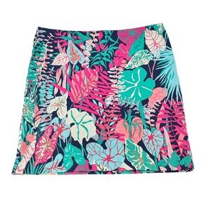 Talbots Skirt Womens 12 Tropical Leaf‎ Navy Pink Teal Cotton Stretch EXCELLENT